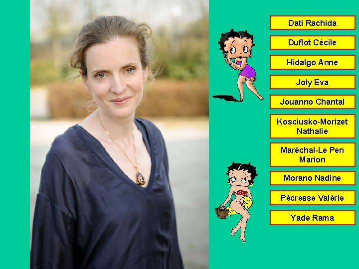 Dati Rachida Duflot Cécile Hidalgo Anne Joly Eva Jouanno Chantal Kosciusko-Morizet Nathalie Maréchal-Le Pen