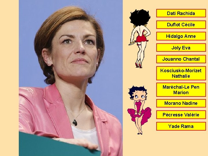 Dati Rachida Duflot Cécile Hidalgo Anne Joly Eva Jouanno Chantal Kosciusko-Morizet Nathalie Maréchal-Le Pen