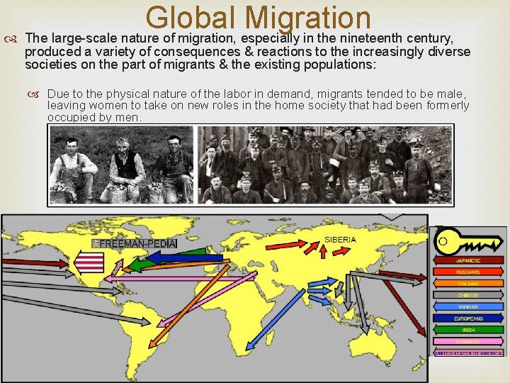 Global Migration The large-scale nature of migration, especially in the nineteenth century, produced a