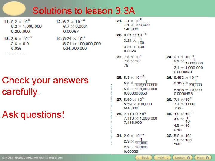 Solutions to lesson 3. 3 A Check your answers carefully. Ask questions! 