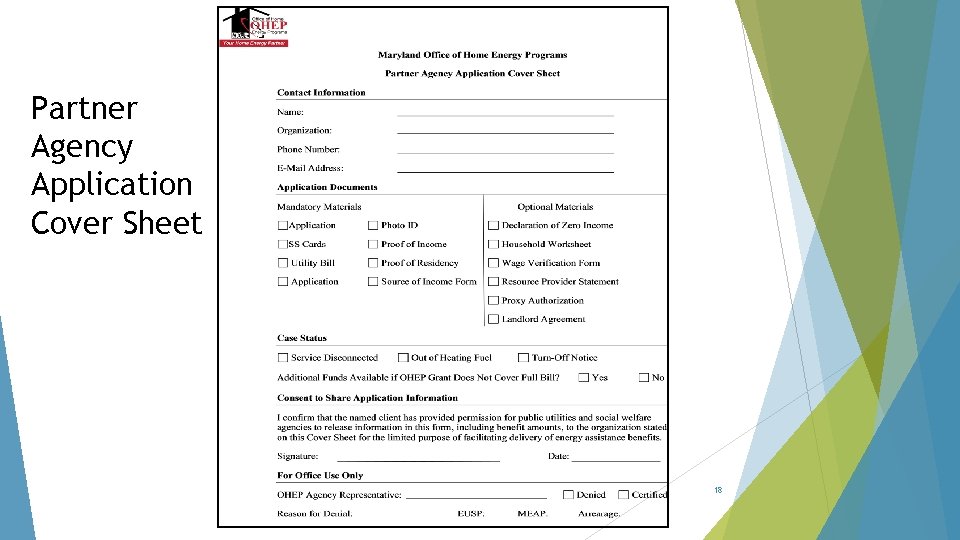 Partner Agency Application Cover Sheet 18 