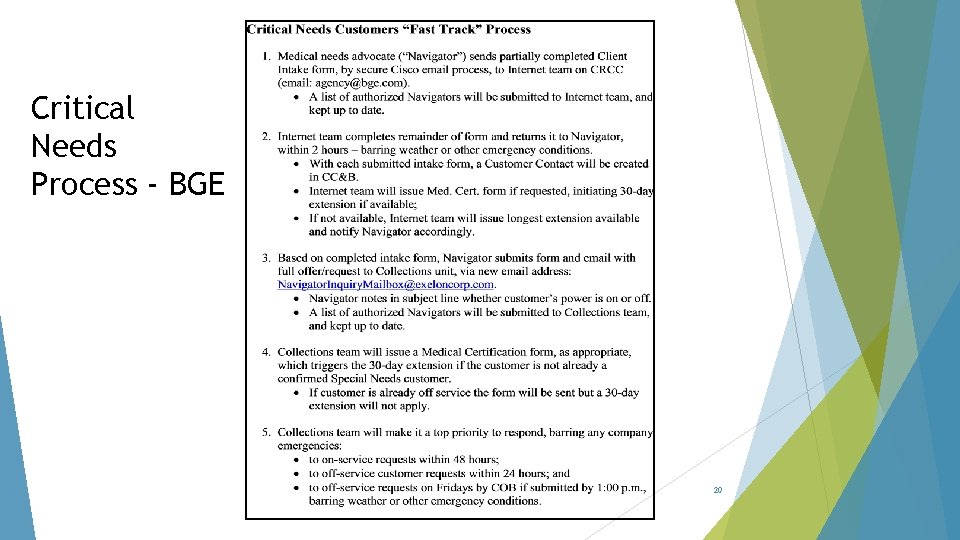 Critical Needs Process - BGE 20 