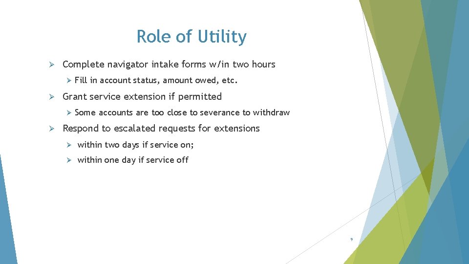 Role of Utility Ø Complete navigator intake forms w/in two hours Ø Ø Grant
