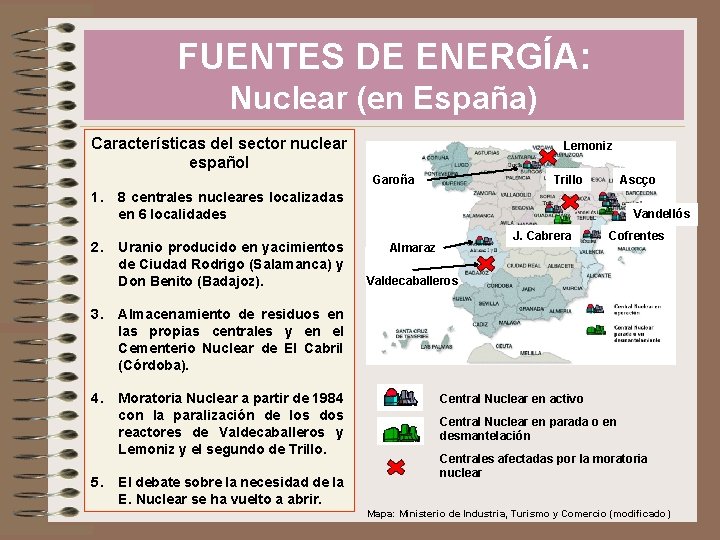 FUENTES DE ENERGÍA: Nuclear (en España) Características del sector nuclear español Lemoniz Garoña 1.