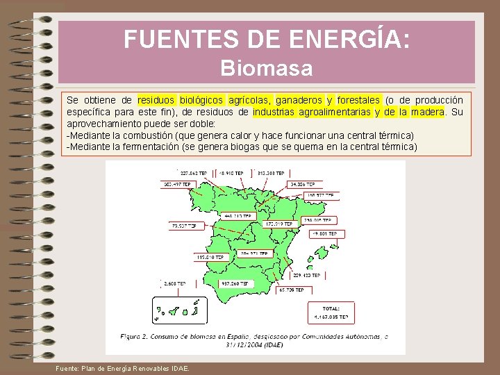 FUENTES DE ENERGÍA: Biomasa Se obtiene de residuos biológicos agrícolas, ganaderos y forestales (o
