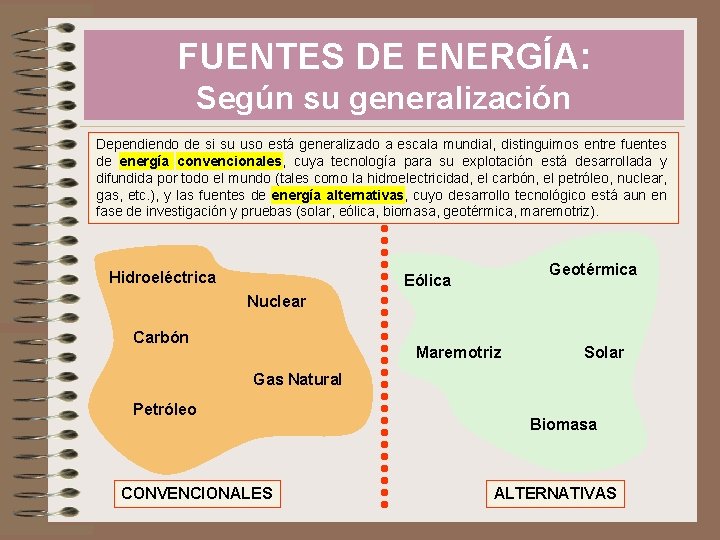 FUENTES DE ENERGÍA: Según su generalización Dependiendo de si su uso está generalizado a