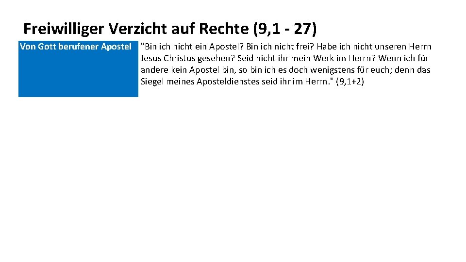 Freiwilliger Verzicht auf Rechte (9, 1 - 27) Von Gott berufener Apostel "Bin ich