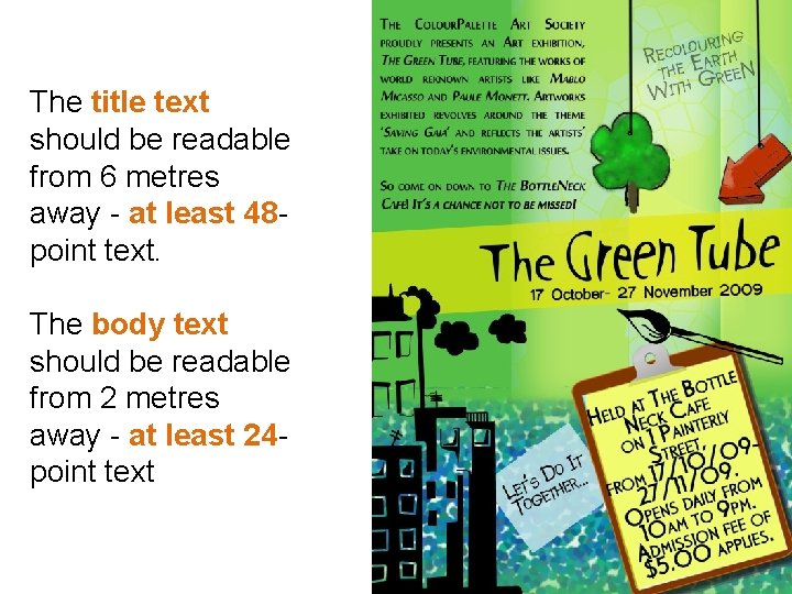 The title text should be readable from 6 metres away - at least 48 The title text should be readable from 6 metres away - at least 48