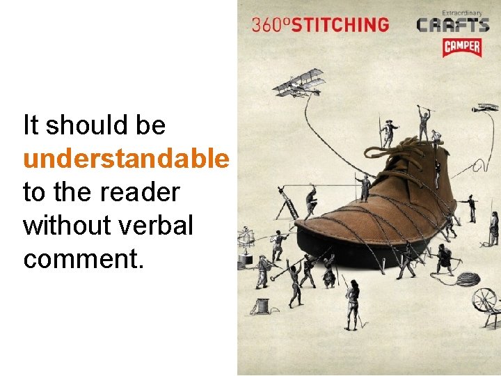 It should be understandable to the reader without verbal comment. It should be understandable to the reader without verbal comment.