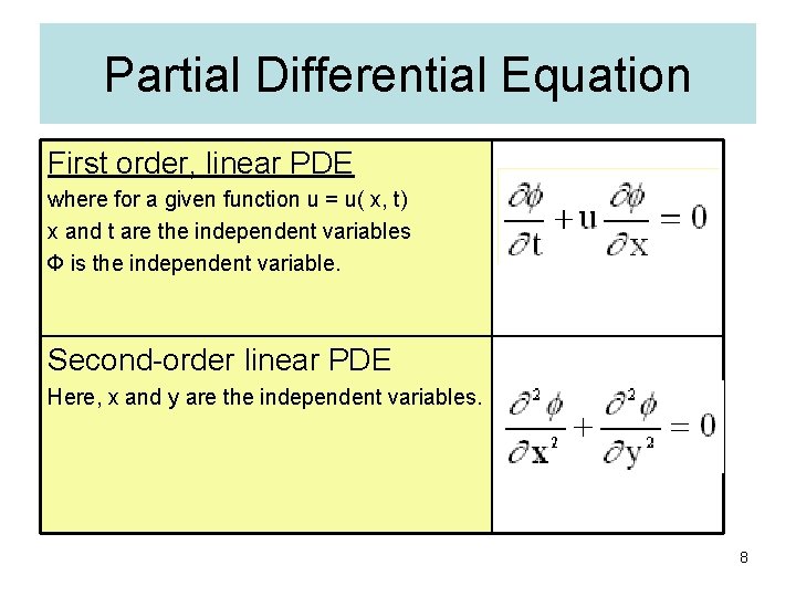 Partial Differential Equation First order, linear PDE where for a given function u =