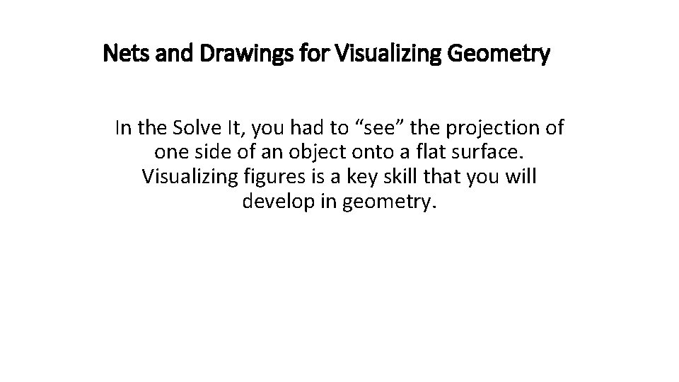Nets and Drawings for Visualizing Geometry In the Solve It, you had to “see”