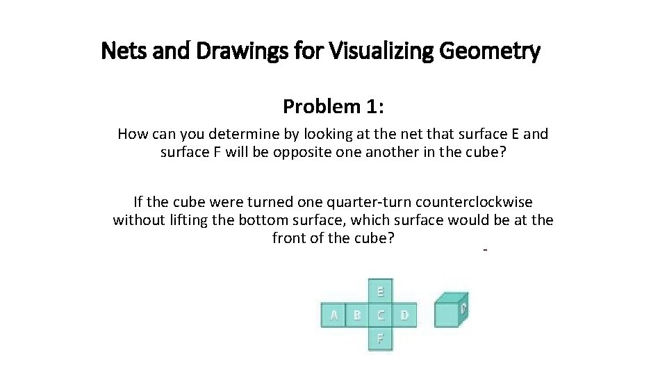 Nets and Drawings for Visualizing Geometry Problem 1: How can you determine by looking
