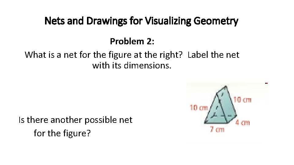 Nets and Drawings for Visualizing Geometry Problem 2: What is a net for the