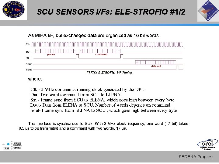 SCU SENSORS I/Fs: ELE-STROFIO #1/2 SERENA Progress SCU SENSORS I/Fs: ELE-STROFIO #1/2 SERENA Progress