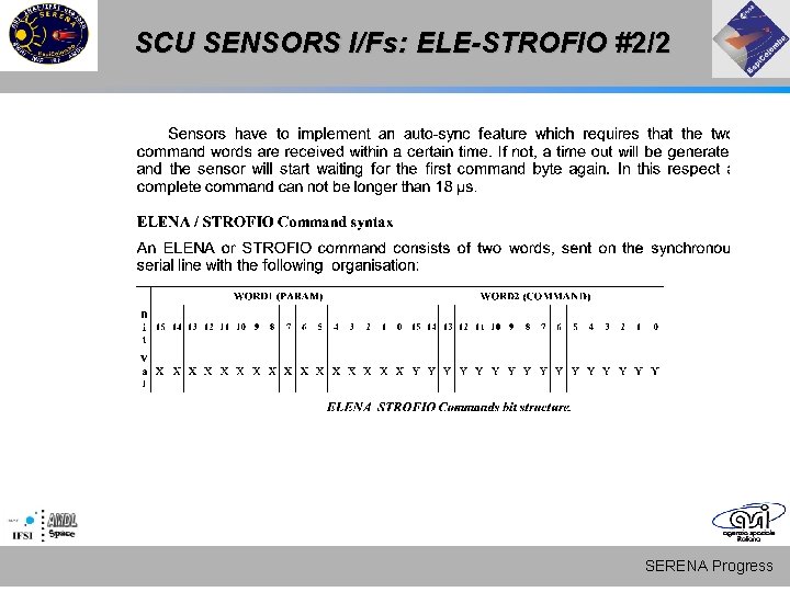 SCU SENSORS I/Fs: ELE-STROFIO #2/2 SERENA Progress SCU SENSORS I/Fs: ELE-STROFIO #2/2 SERENA Progress