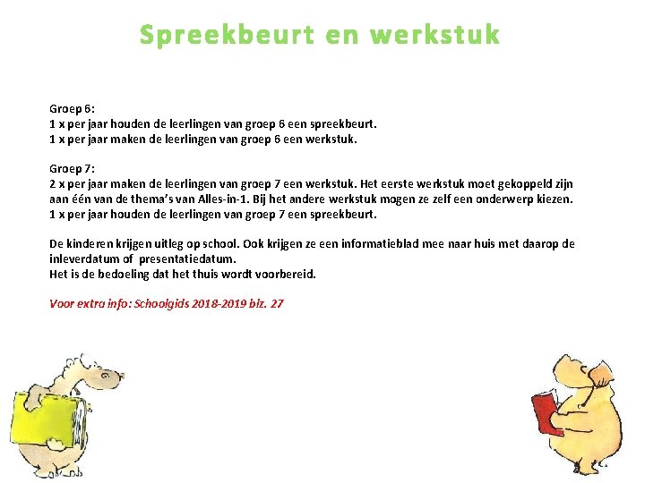 Spreekbeurt en werkstuk Groep 6: 1 x per jaar houden de leerlingen van groep