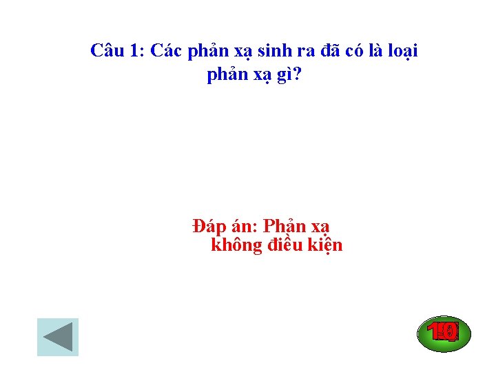 Câu 1: Các phản xạ sinh ra đã có là loại phản xạ gì?