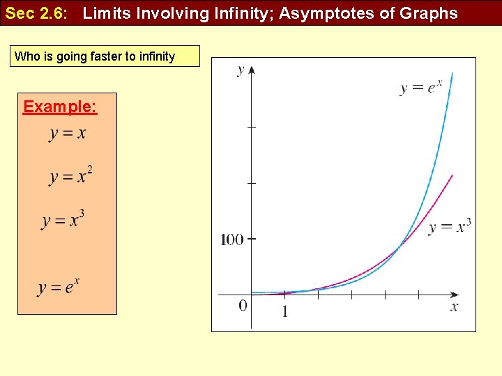 Sec 2. 6: Limits Involving Infinity; Asymptotes of Graphs Who is going faster to