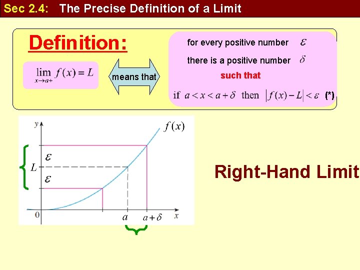 Sec 2. 4: The Precise Definition of a Limit Definition: for every positive number