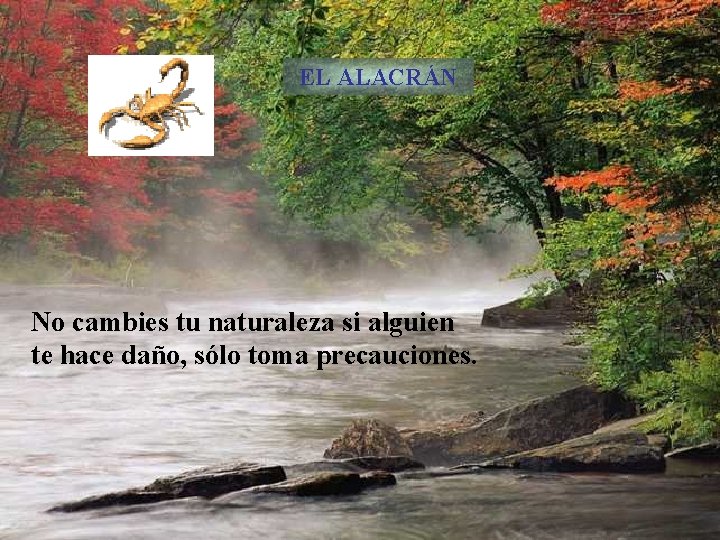 EL ALACRÁN No cambies tu naturaleza si alguien te hace daño, sólo toma precauciones.