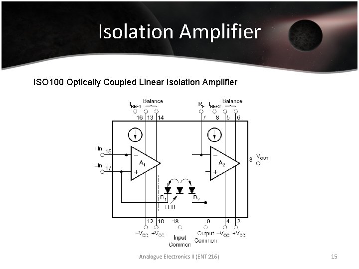 Isolation Amplifier ISO 100 Optically Coupled Linear Isolation Amplifier Analogue Electronics II (ENT 216)