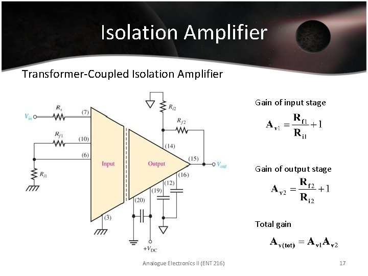 Isolation Amplifier Transformer-Coupled Isolation Amplifier Gain of input stage Gain of output stage Total
