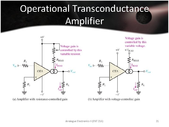 Operational Transconductance Amplifier Analogue Electronics II (ENT 216) 21 