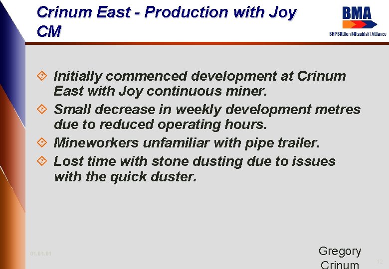 Crinum East - Production with Joy CM ´ Initially commenced development at Crinum East