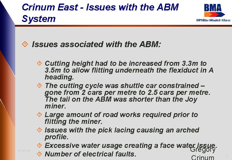 Crinum East - Issues with the ABM System ´ Issues associated with the ABM: