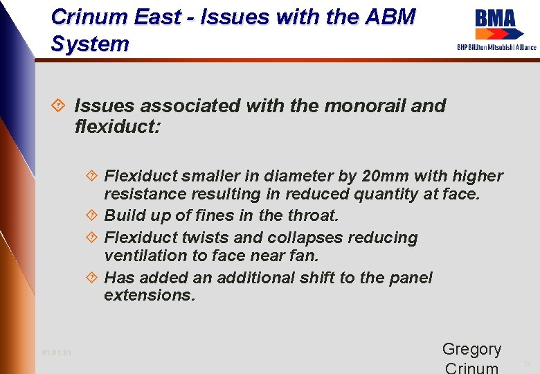 Crinum East - Issues with the ABM System ´ Issues associated with the monorail