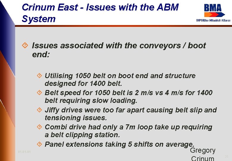 Crinum East - Issues with the ABM System ´ Issues associated with the conveyors