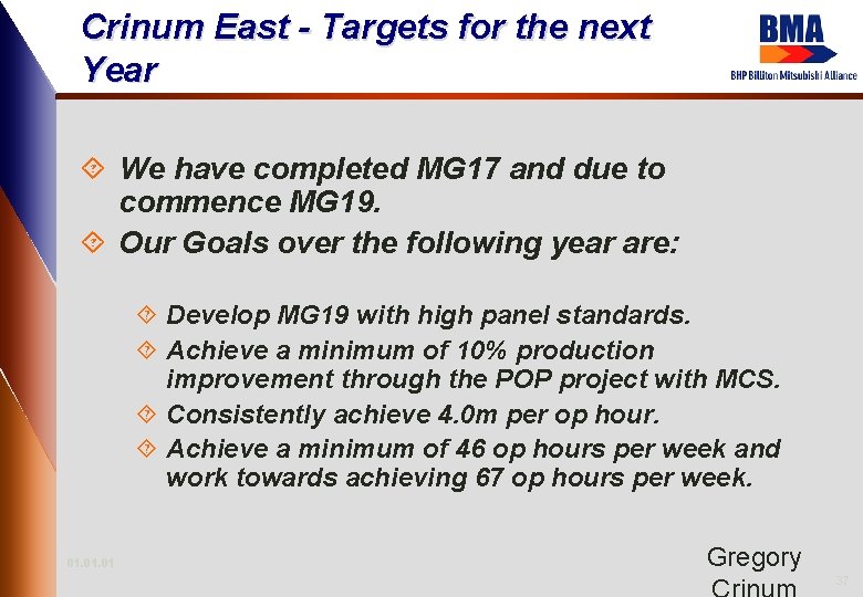 Crinum East - Targets for the next Year ´ We have completed MG 17