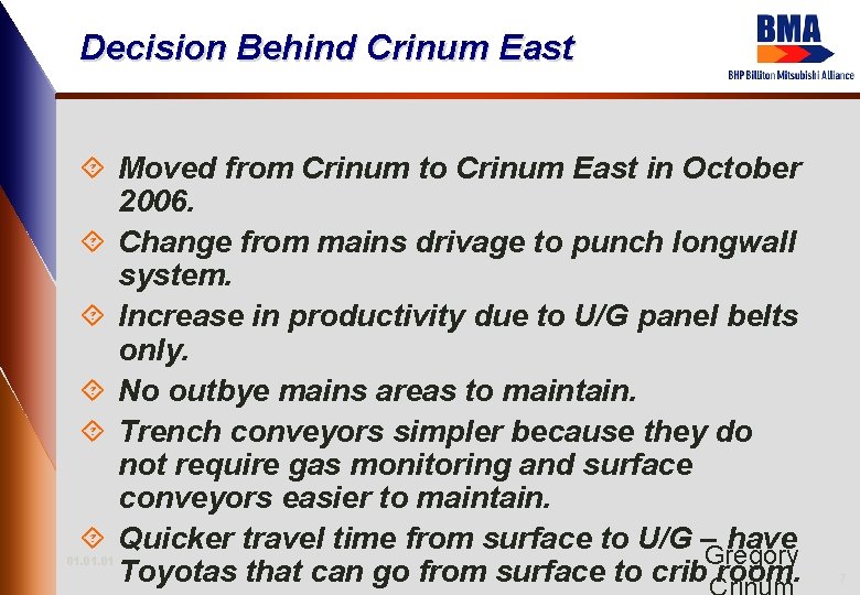 Decision Behind Crinum East ´ Moved from Crinum to Crinum East in October 2006.