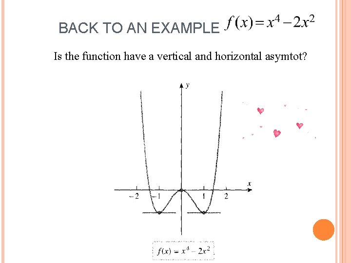 BACK TO AN EXAMPLE Is the function have a vertical and horizontal asymtot? 