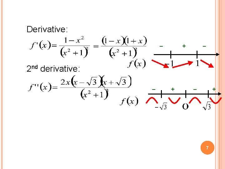 Derivative: – + – 2 nd derivative: – + 7 