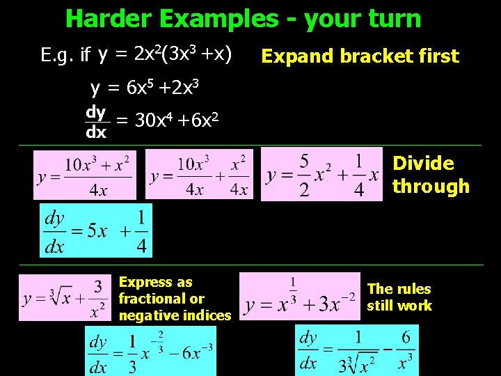 Harder Examples - your turn E. g. if y = 2 x 2(3 x
