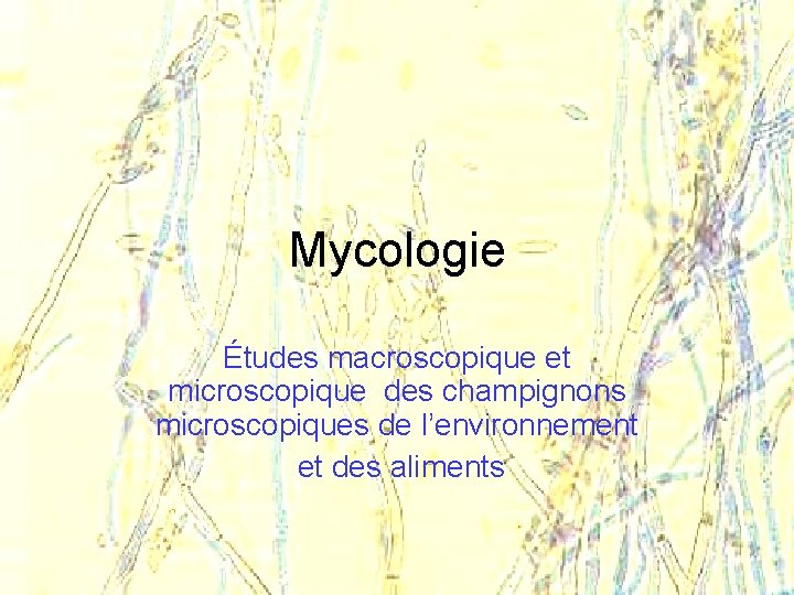 Mycologie Études macroscopique et microscopique des champignons microscopiques de l’environnement et des aliments 