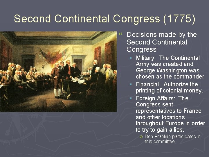 Second Continental Congress (1775) } Decisions made by the Second Continental Congress § Military:
