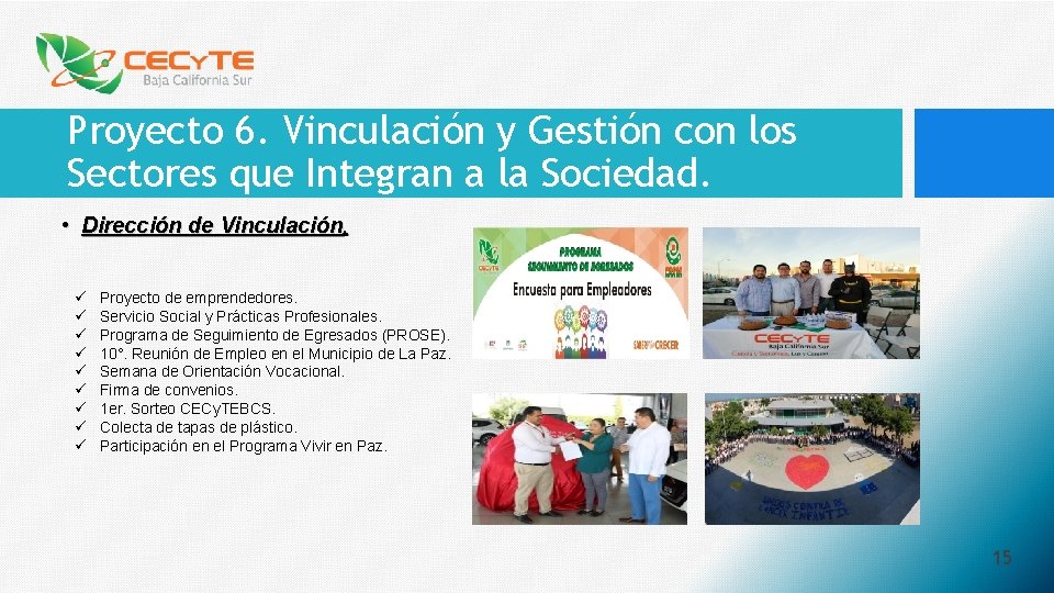 Proyecto 6. Vinculación y Gestión con los Sectores que Integran a la Sociedad. •