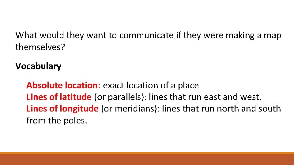 What would they want to communicate if they were making a map themselves? Vocabulary