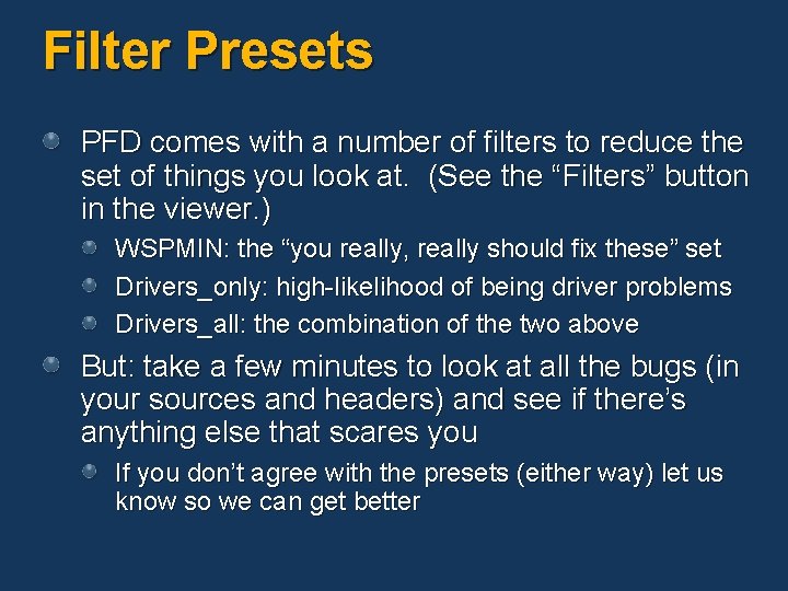 Filter Presets PFD comes with a number of filters to reduce the set of Filter Presets PFD comes with a number of filters to reduce the set of