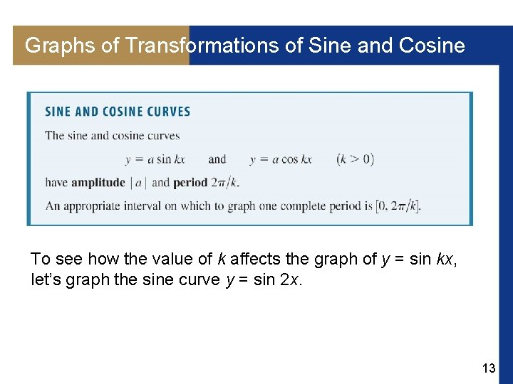 Graphs of Transformations of Sine and Cosine To see how the value of k