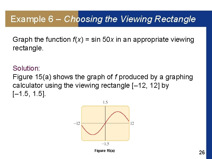 Example 6 – Choosing the Viewing Rectangle Graph the function f (x) = sin