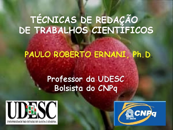 TÉCNICAS DE REDAÇÃO DE TRABALHOS CIENTÍFICOS PAULO ROBERTO ERNANI, Ph. D. Professor da UDESC