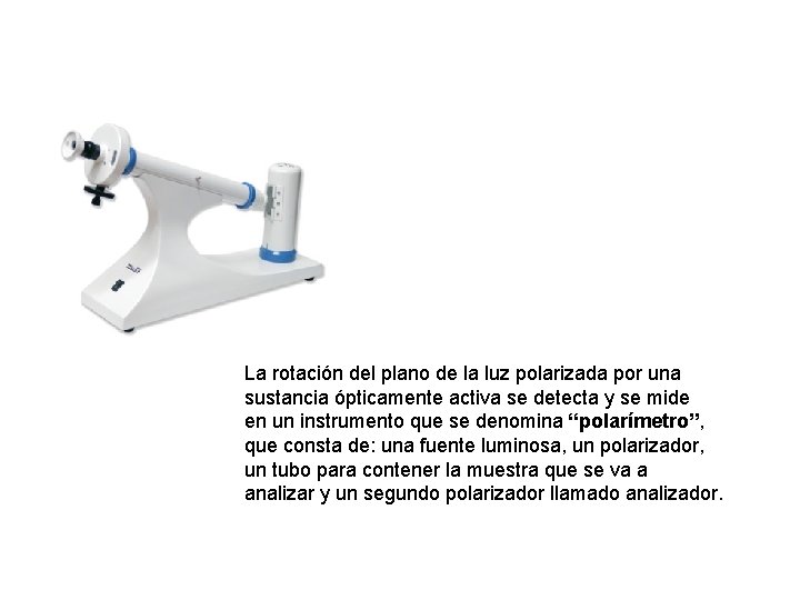 La rotación del plano de la luz polarizada por una sustancia ópticamente activa se