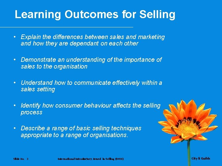 Learning Outcomes for Selling • Explain the differences between sales and marketing and how