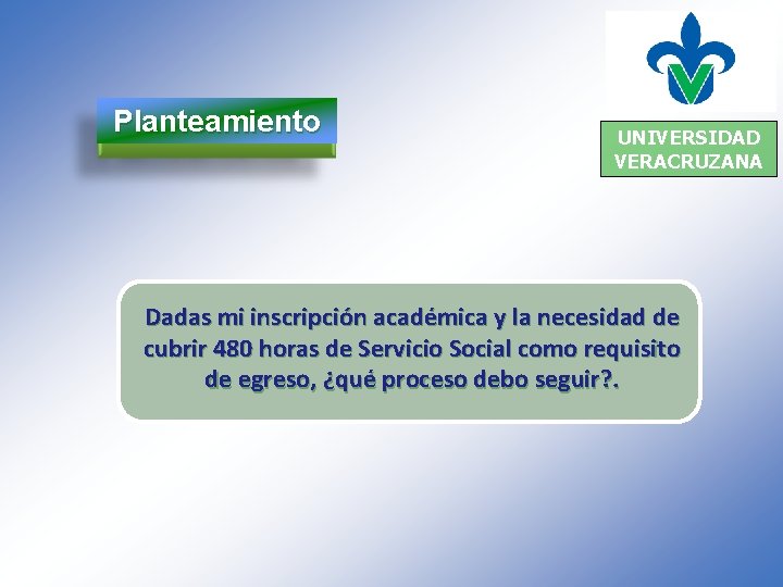 Planteamiento UNIVERSIDAD VERACRUZANA Dadas mi inscripción académica y la necesidad de cubrir 480 horas