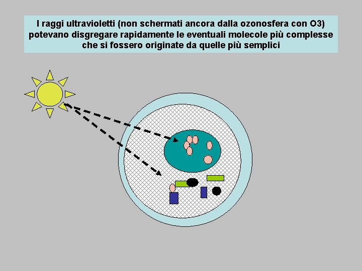 I raggi ultravioletti (non schermati ancora dalla ozonosfera con O 3) potevano disgregare rapidamente
