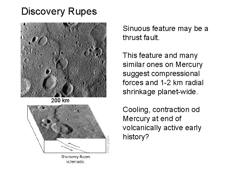 Discovery Rupes Sinuous feature may be a thrust fault. This feature and many similar