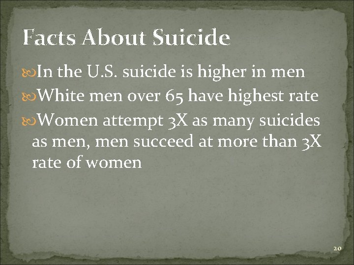 Facts About Suicide In the U. S. suicide is higher in men White men